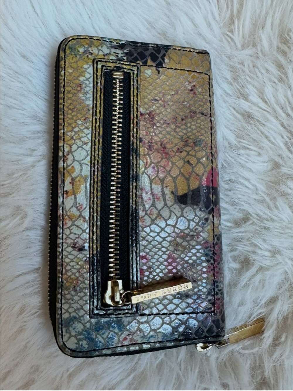 Tory Burch Multicolor Snake-Print Zip Card Wallet with Gold Hardware Zip around - Picture 6 of 16